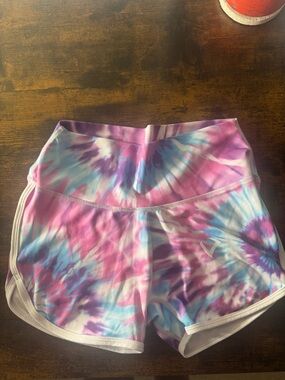 Violate the DresscoTie-Dye High-Waist Women’s Athletic Shorts - Pink/Blue/Purple